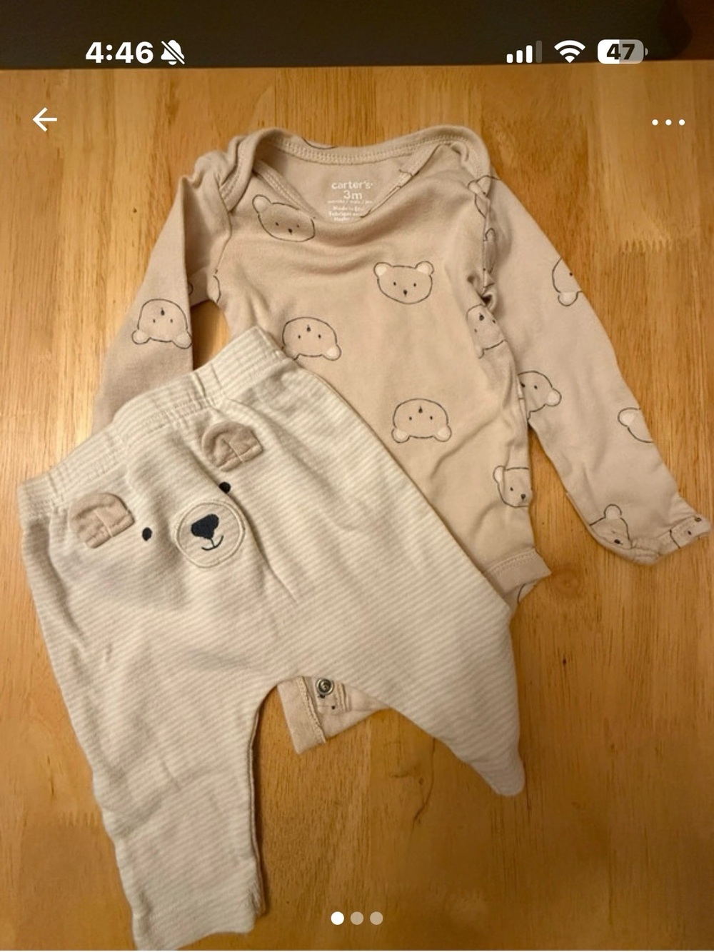 Carter's Neutral Bear Print Long-Sleeve Bodysuit & Striped Bear Pants
